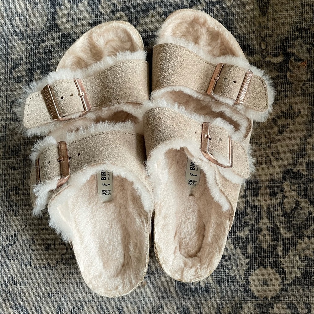 Birkenstock Arizona Shearling Sandal Nude Rose